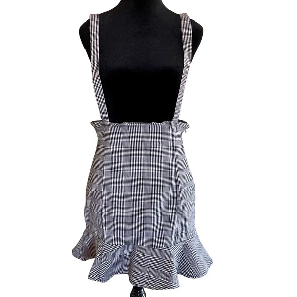 Forever 21 Dresses & Skirts - NWT Forever 21 Plaid Pinafore Suspender Skirt Ruffle Hem Overall Dark Academia M